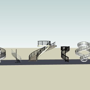 21现代旋转楼梯组合 工业风格钢楼梯 铁艺楼梯 栏杆 扶手  loft风钢板楼梯su草图模型下载