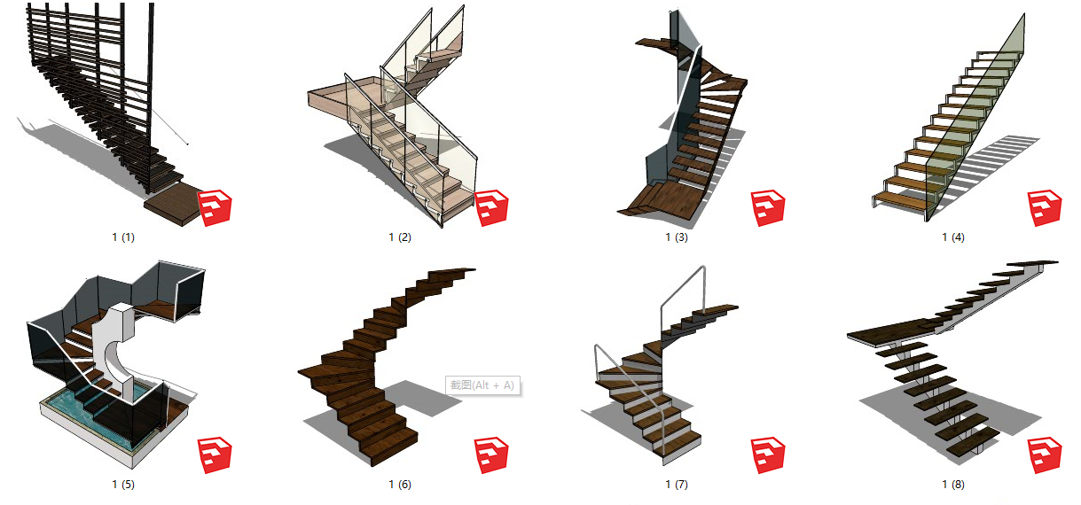 27家庭装修楼梯设计 转角楼梯 扶手楼梯 实木楼梯 钢结构楼梯 旋转楼梯 玻璃扶手楼梯 大理石楼梯su草图模型下载