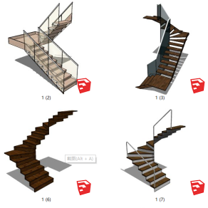 27家庭装修楼梯设计 转角楼梯 扶手楼梯 实木楼梯 钢结构楼梯 旋转楼梯 玻璃扶手楼梯 大理石楼梯su草图模型下载