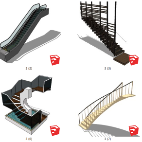 29家庭装修楼梯设计 转角楼梯  实木楼梯 钢结构楼梯 旋转楼梯 玻璃扶手楼梯 大理石楼梯 电梯扶梯（4）su草图模型下载