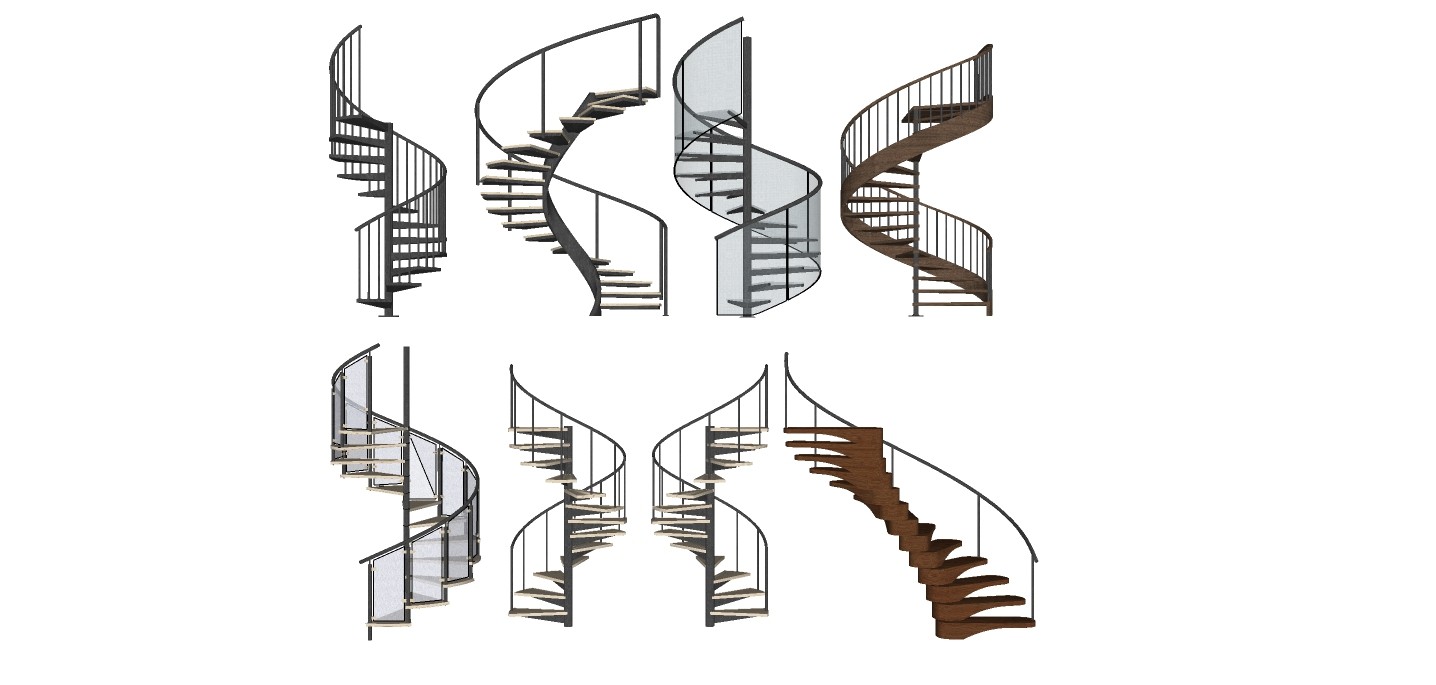34现代简约旋转楼梯 玻璃扶手楼梯 大理石踏步旋转楼梯su草图模型下载