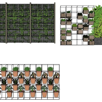 绿植墙组合 金属植物架 su草图模型下载