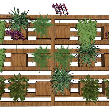 绿植墙 原木植物架子 su草图模型下载
