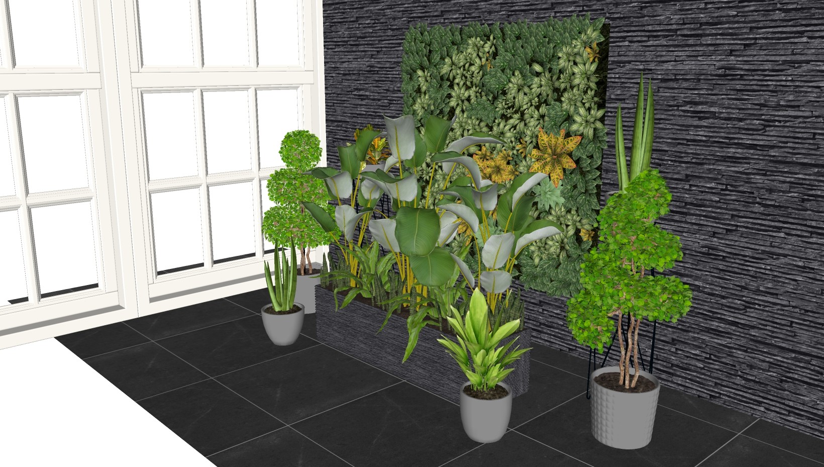 景观植物盆栽绿植墙组合su草图模型下载