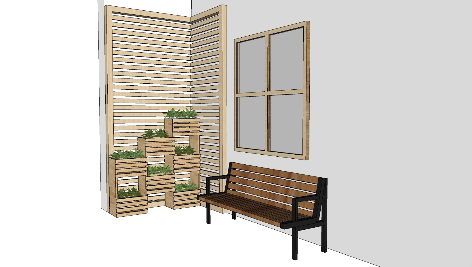 原木装饰植物墙饰 原木休闲椅子组合花槽su草图模型下载
