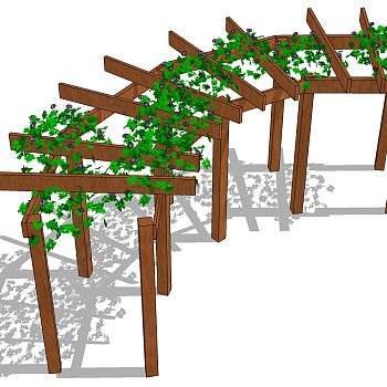 原木木质架子  爬山虎 su草图模型下载
