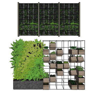 装饰植物 绿植背景墙组合 金属盆栽架子su草图模型下载