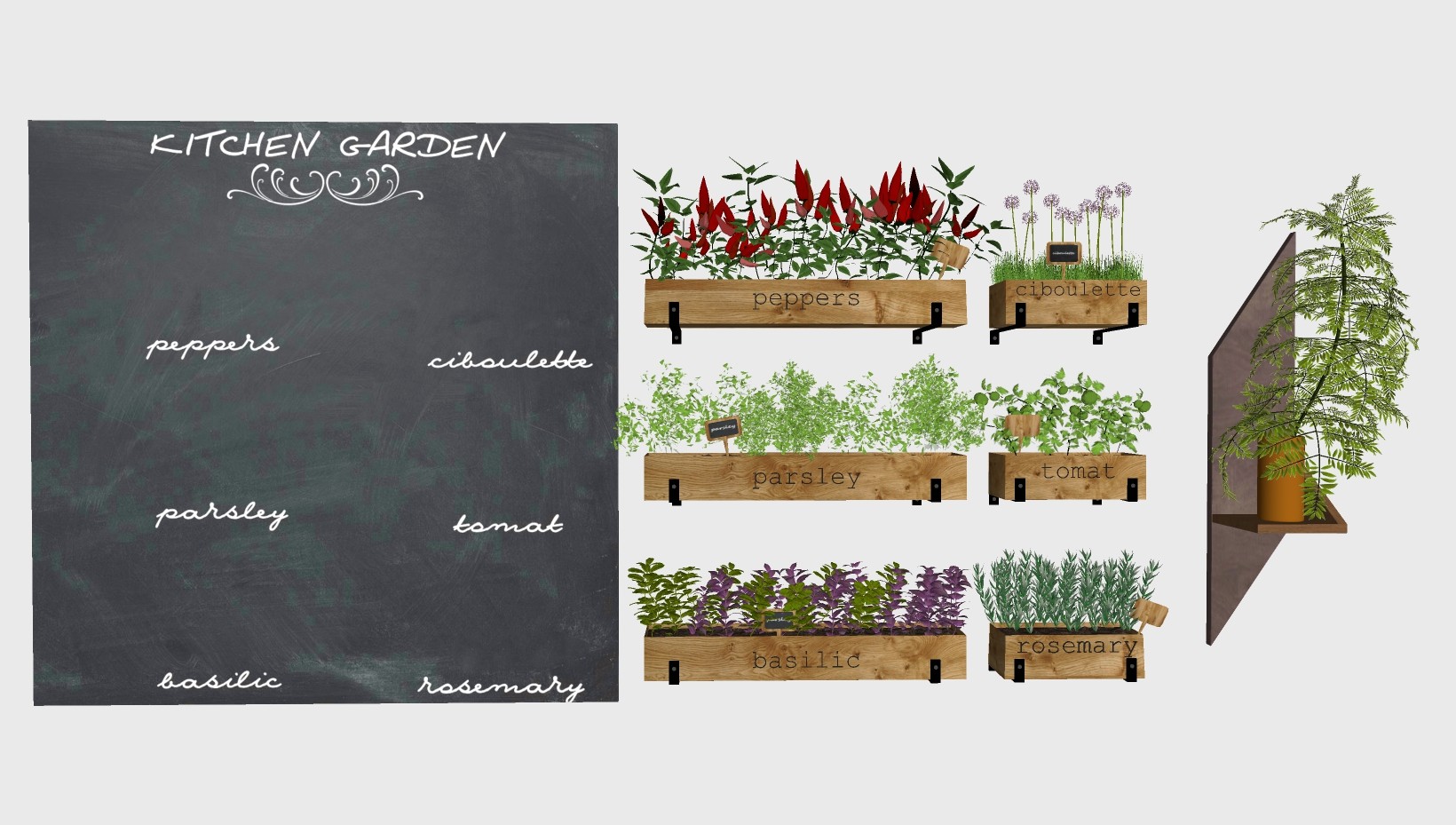 装饰植物组合，植物墙，木花槽su草图模型下载