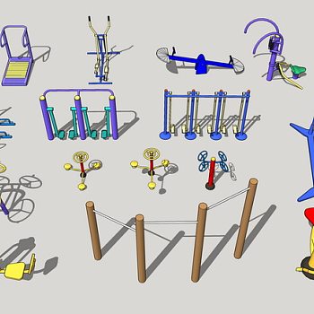 室外户外广场健身器材 休闲器材 su草图模型下载
