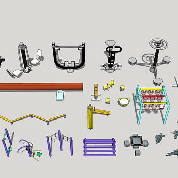 室外户外广场健身器材 su草图模型下载