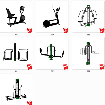 室内休闲器材 现代健身房健身器材  su草图模型下载