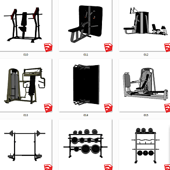 室内休闲器材 现代健身房健身器材 su草图模型下载