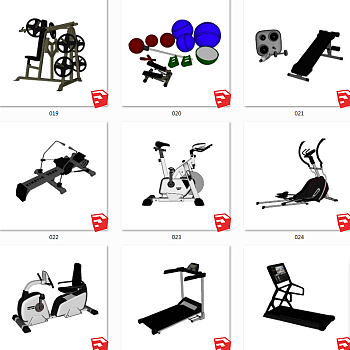 室内休闲器材 现代健身房健身器材 su草图模型下载