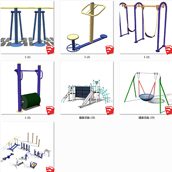 户外广场健身器材 休闲器材  su草图模型下载