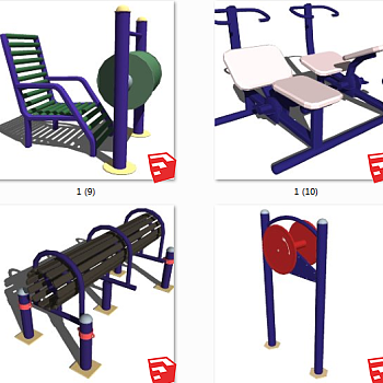 户外广场健身器材 休闲器材体育运动健身器材su草图模型下载