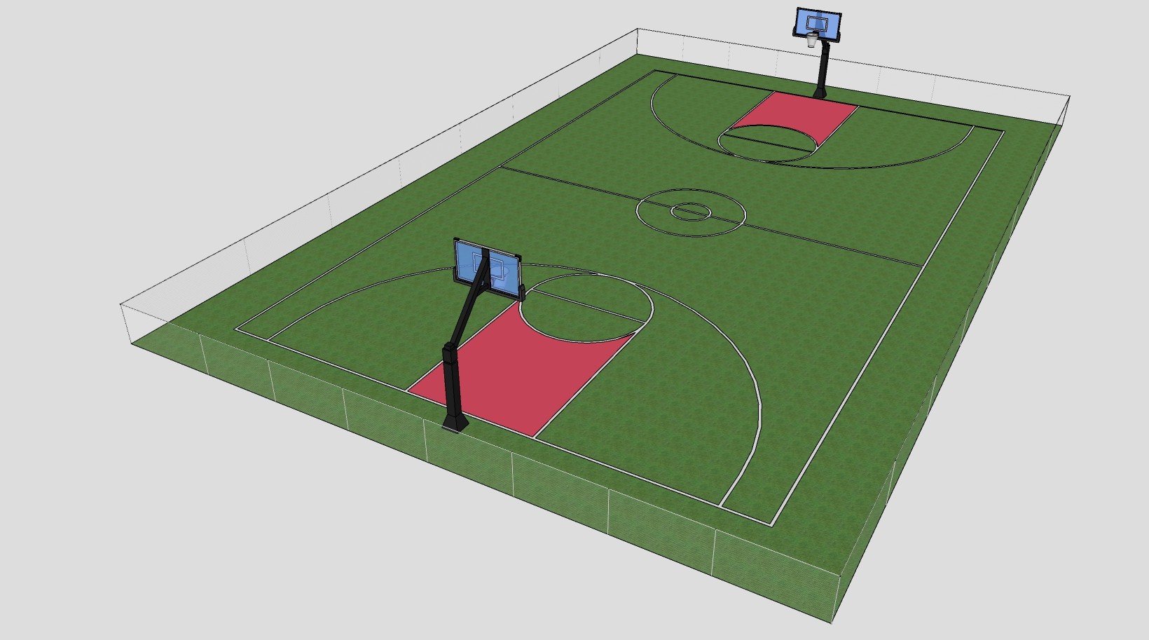 现代篮球场 篮球场地 篮球架子  su草图模型下载