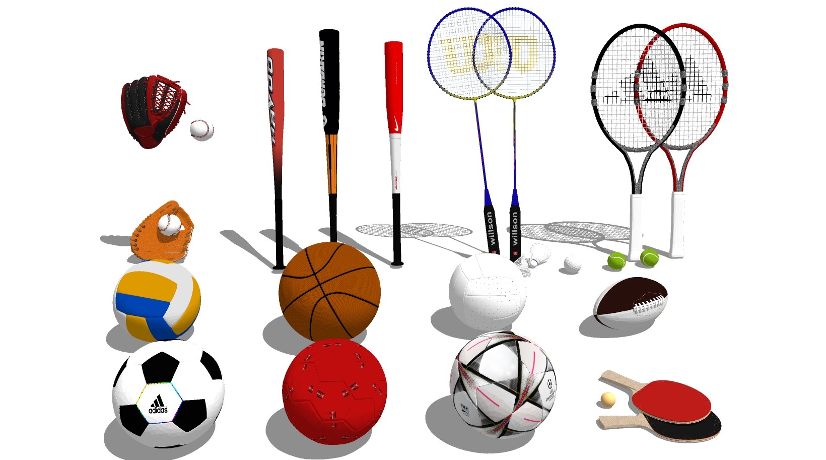 网球体育运动健身器材su草图模型下载