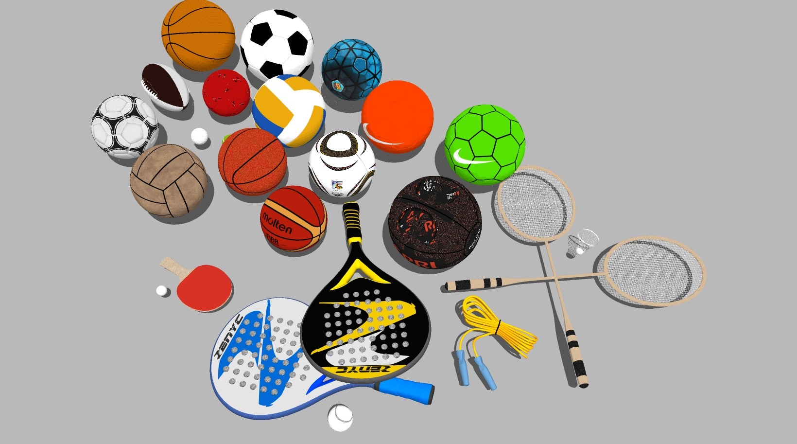 篮球 足球 乒乓球 羽毛球 橄榄球 su草图模型下载