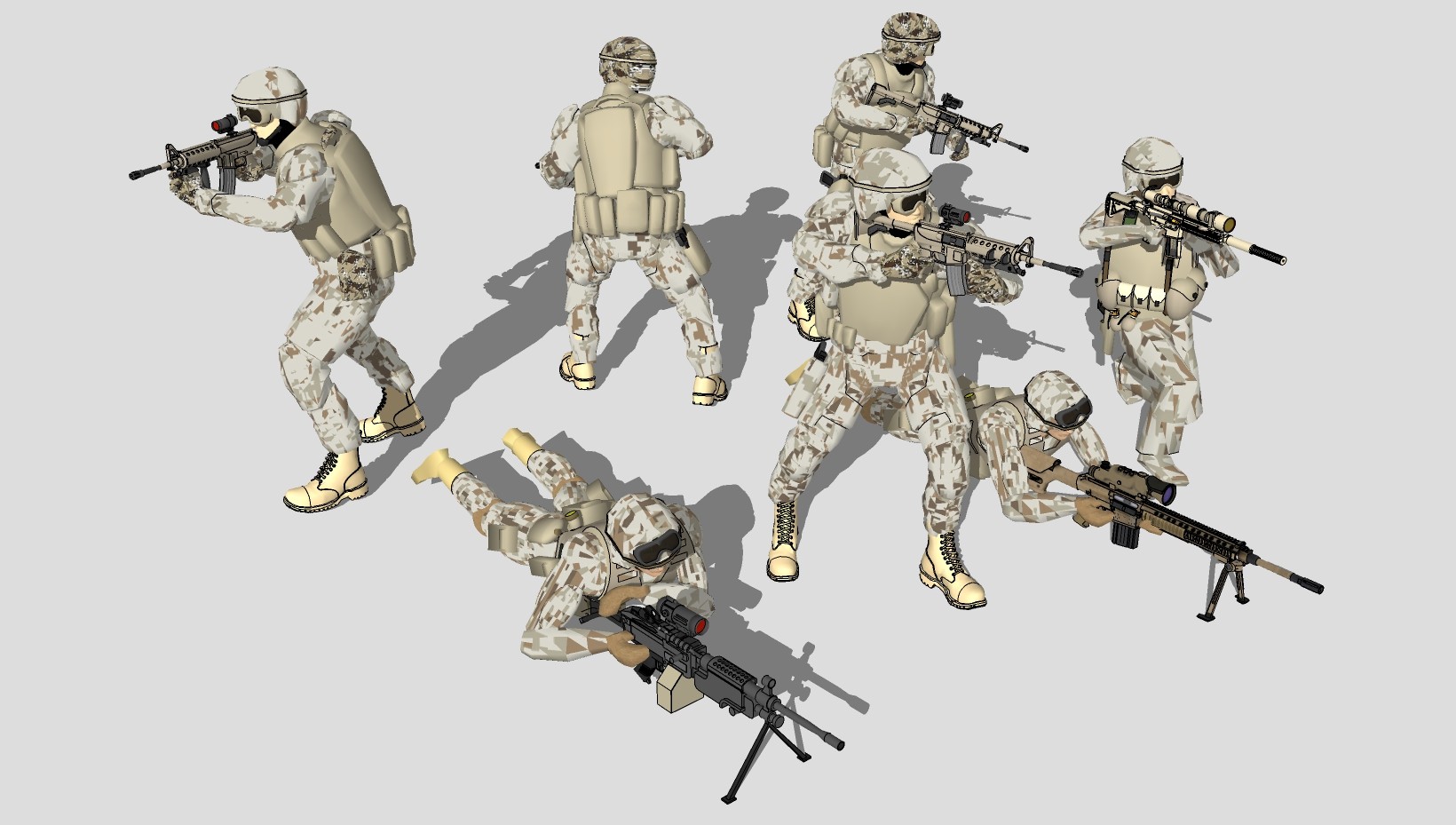 军官士兵人物 端枪人物模型su草图模型下载