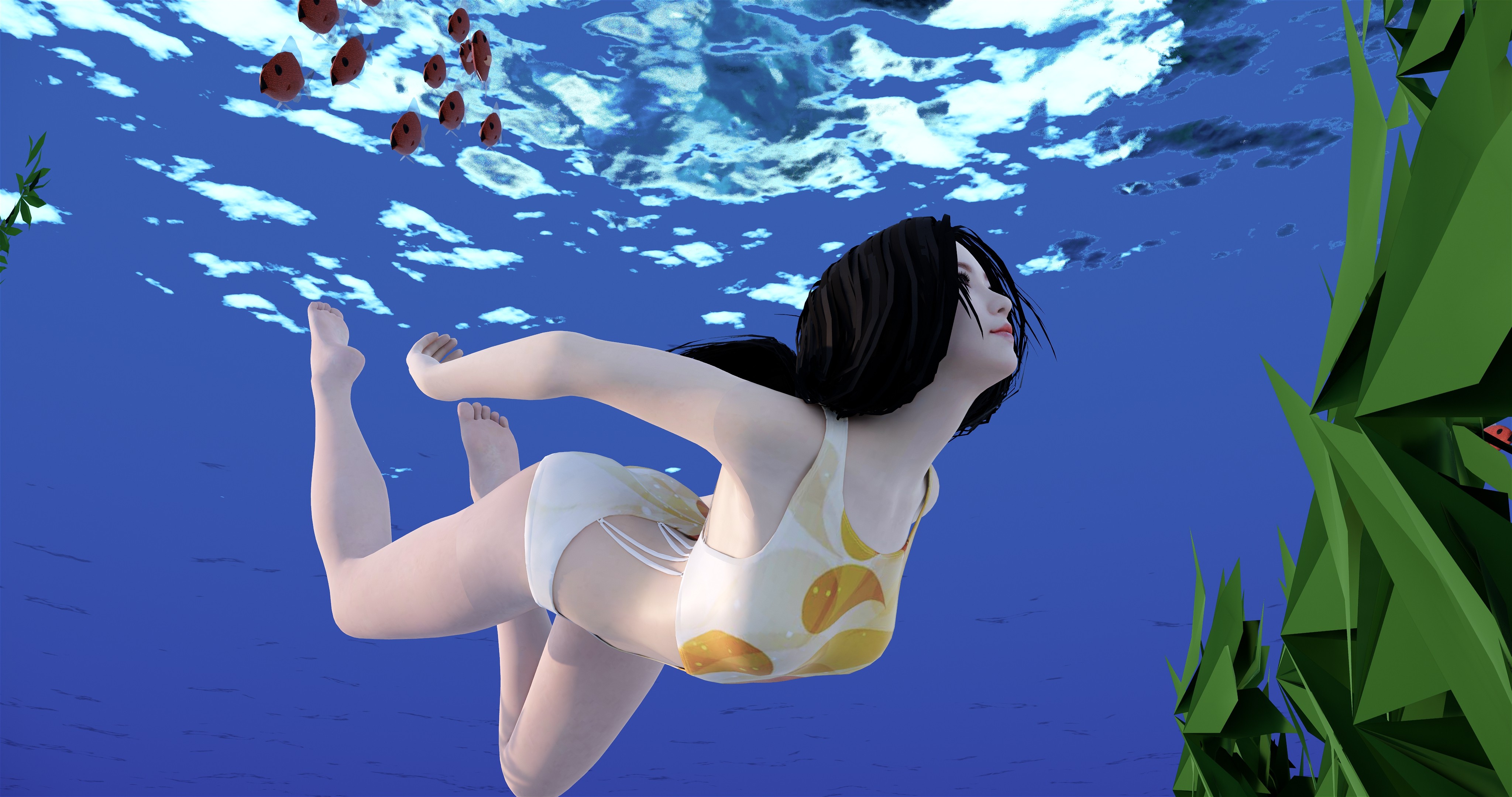 水中游泳的美女模型 su草图模型下载