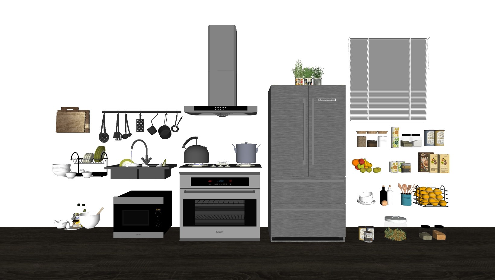 厨房橱柜厨具厨房用品燃气灶冰箱  su草图模型下载
