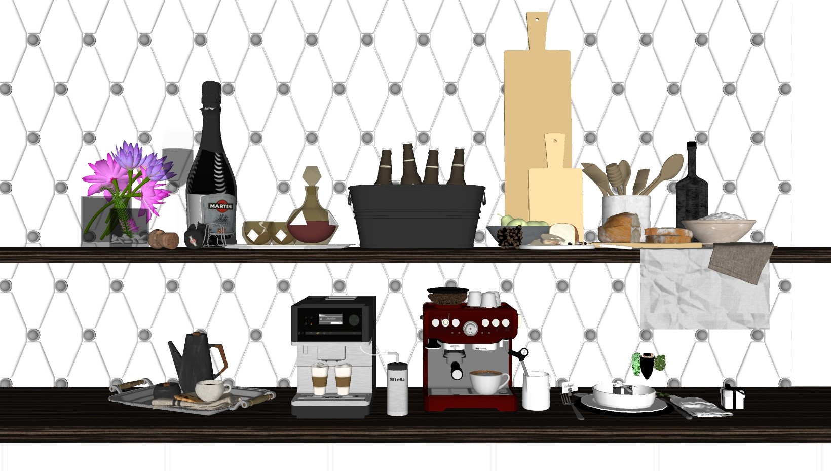 咖啡机厨房器具餐具组合 su草图模型下载
