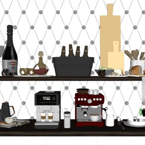 咖啡机厨房器具餐具组合 su草图模型下载