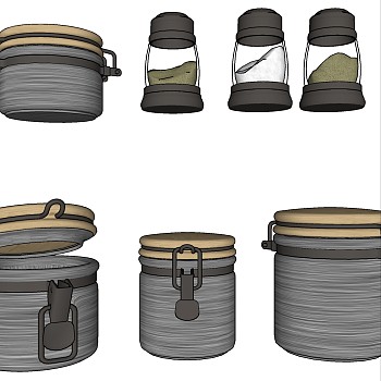 215现代厨房用品用具 罐子 装饰罐子 调料瓶 密封罐子su草图模型下载