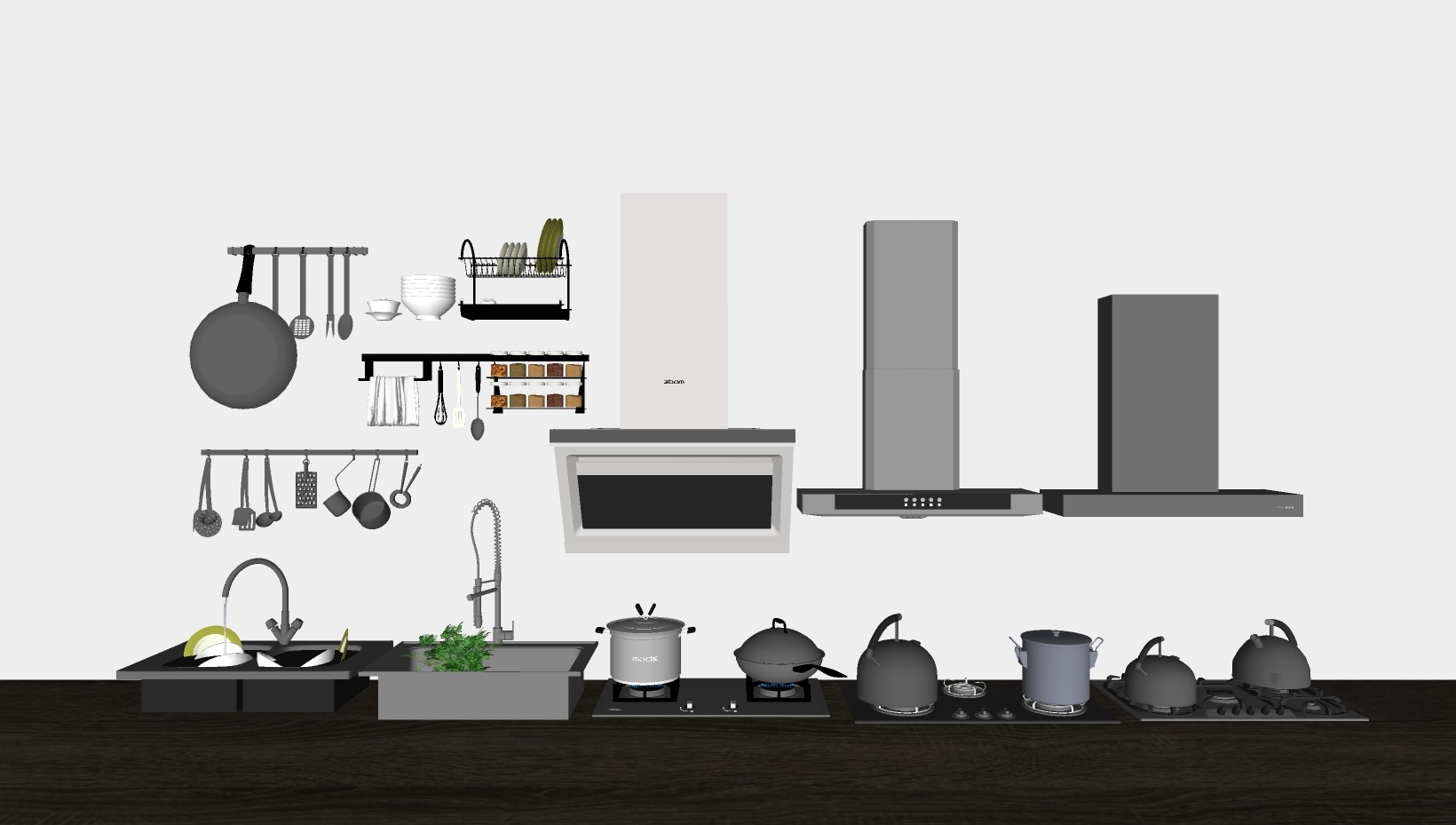 油烟机燃气灶水盆 水槽厨房用品  su草图模型下载