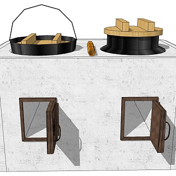农家土灶 锅 木制锅盖su草图模型下载