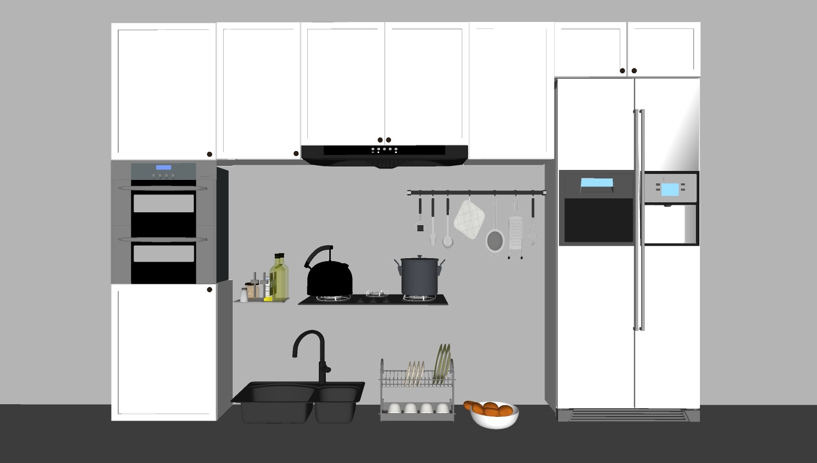 厨房橱柜厨具燃气灶冰箱 吸油烟机 su草图模型下载