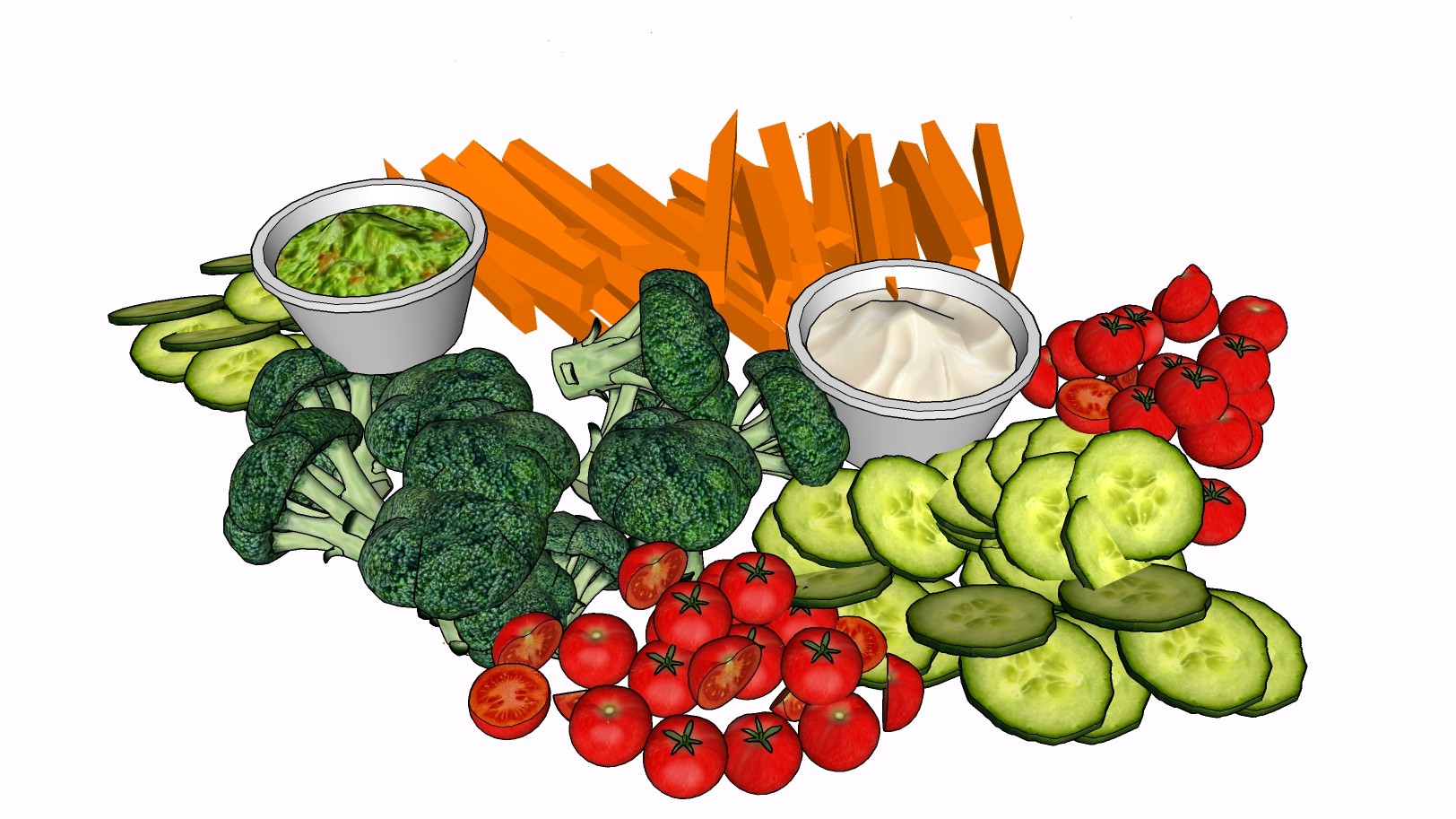 食物蔬菜水果 胡萝卜 西蓝花 黄瓜番茄圣女果 盆su草图模型下载