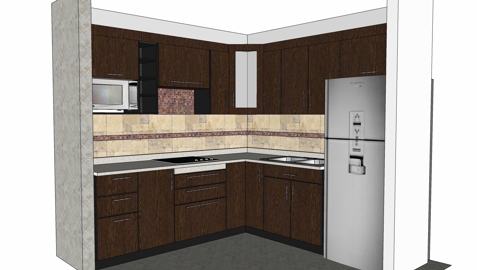 厨房 橱柜后厨  烤箱 水槽 冰箱组合su草图模型下载