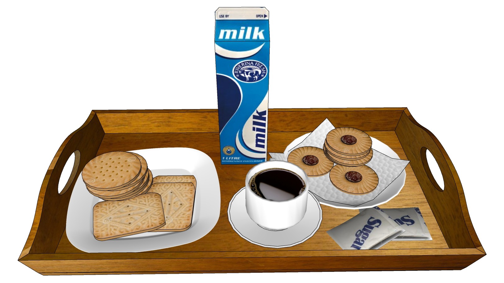 食物零食 饼干 咖啡 西餐木制托盘餐盘  su草图模型下载