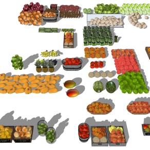 超市水果食物  超市水果专区 芒果 西瓜 桃子 苹果 哈麻瓜 香蕉 ，水果摊su草图模型下载