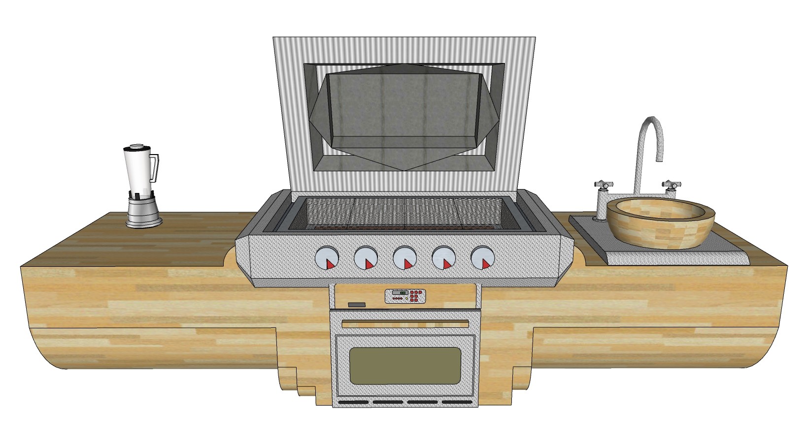 厨房用品用具 金属燃气灶烧烤机 水槽 榨汁机，烤箱烧烤台su草图模型下载