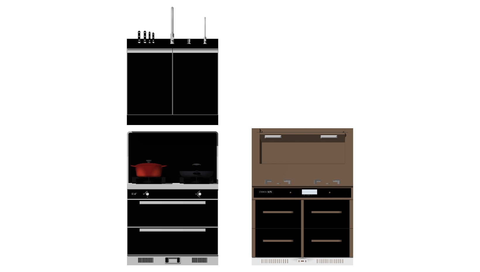 厨房厨具 烤箱， 燃气灶 锅  储物柜组合su草图模型下载