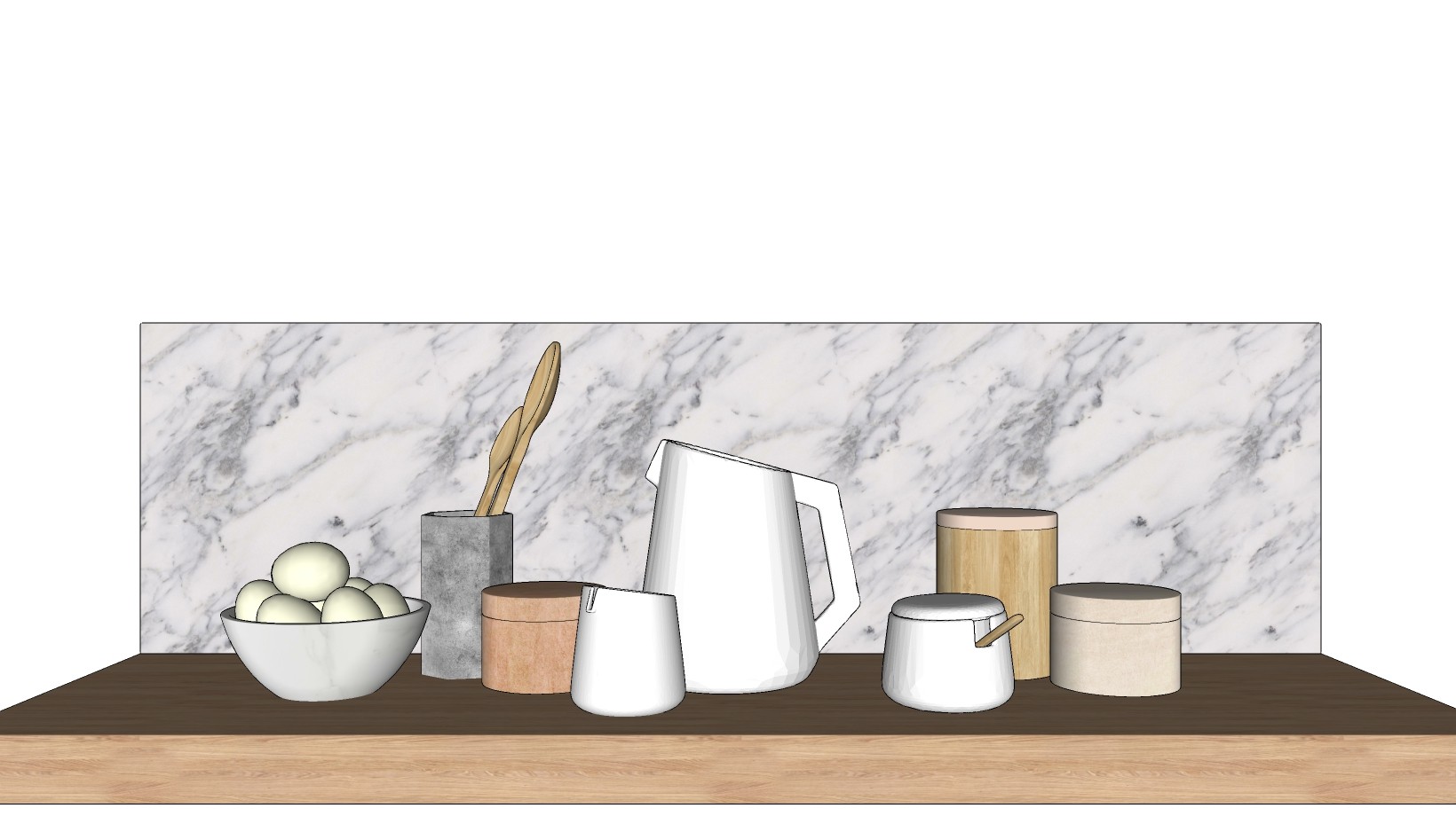 陶瓷 调料器皿 木勺 餐具 食物 su草图模型下载