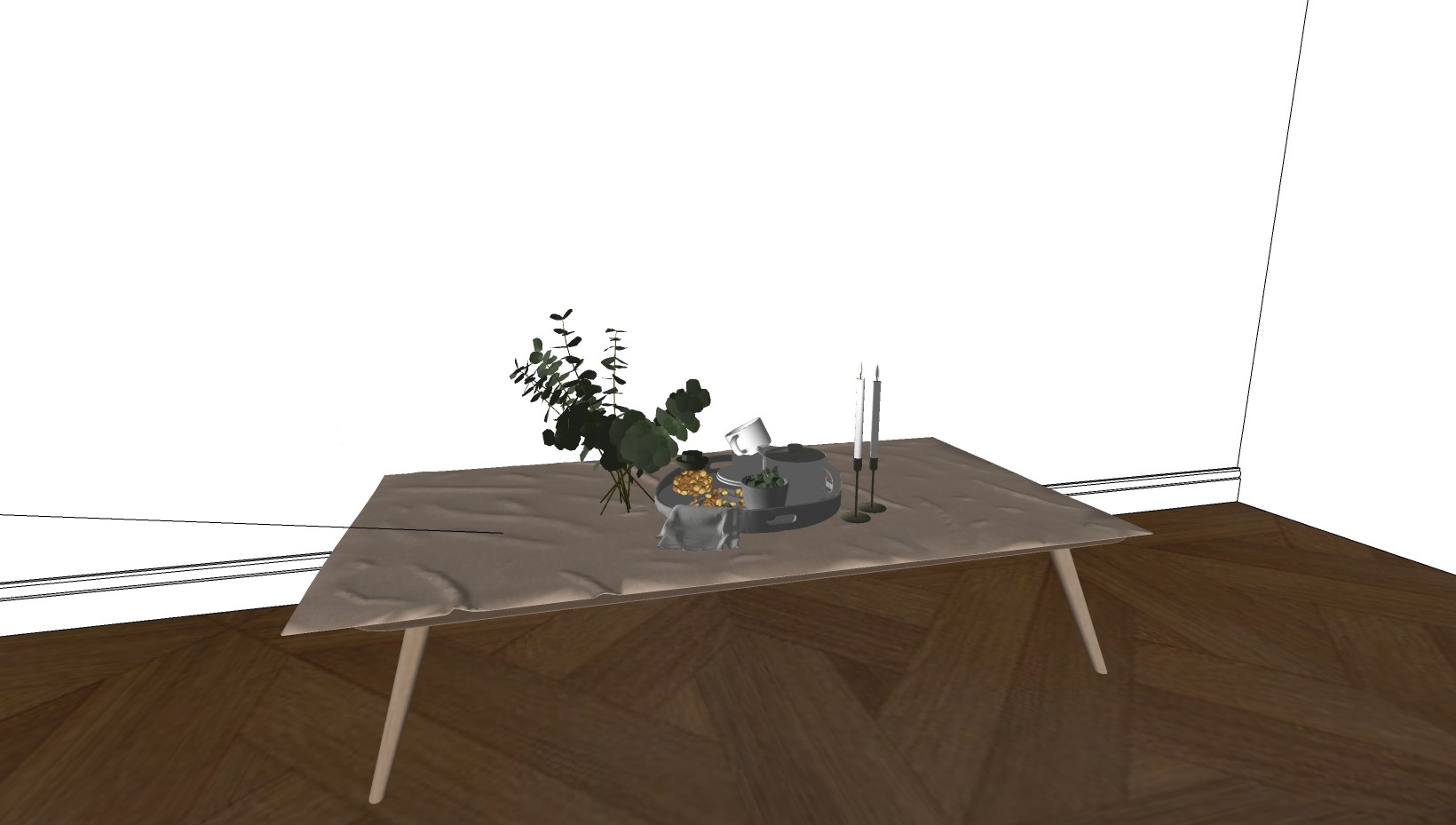 现代简美餐具食物蜡烛植物组合  装饰摆件su草图模型下载
