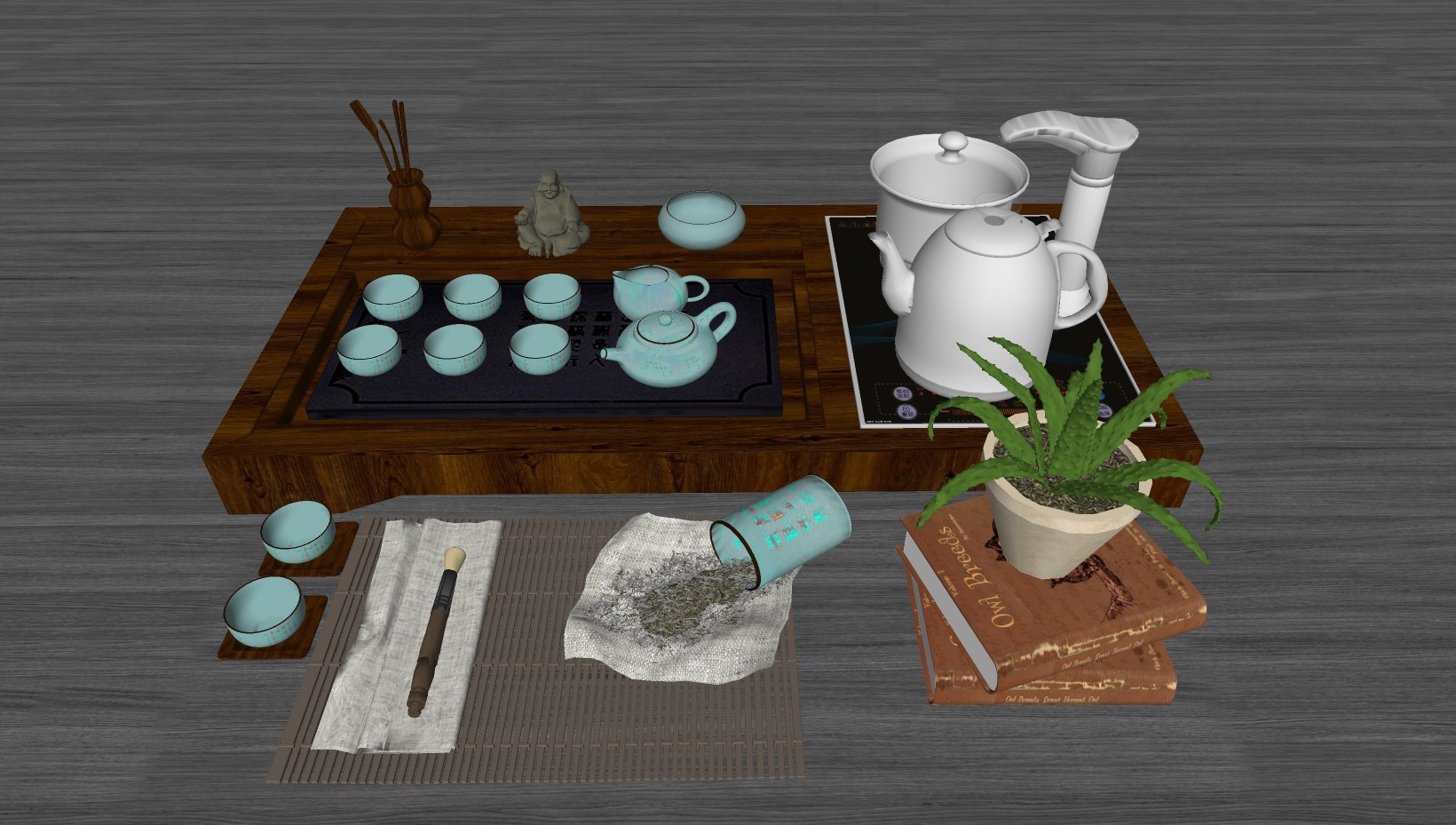 新中式茶室茶具 茶杯  su草图模型下载