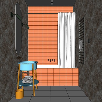 现代卫生间浴帘，洗手台su草图模型下载