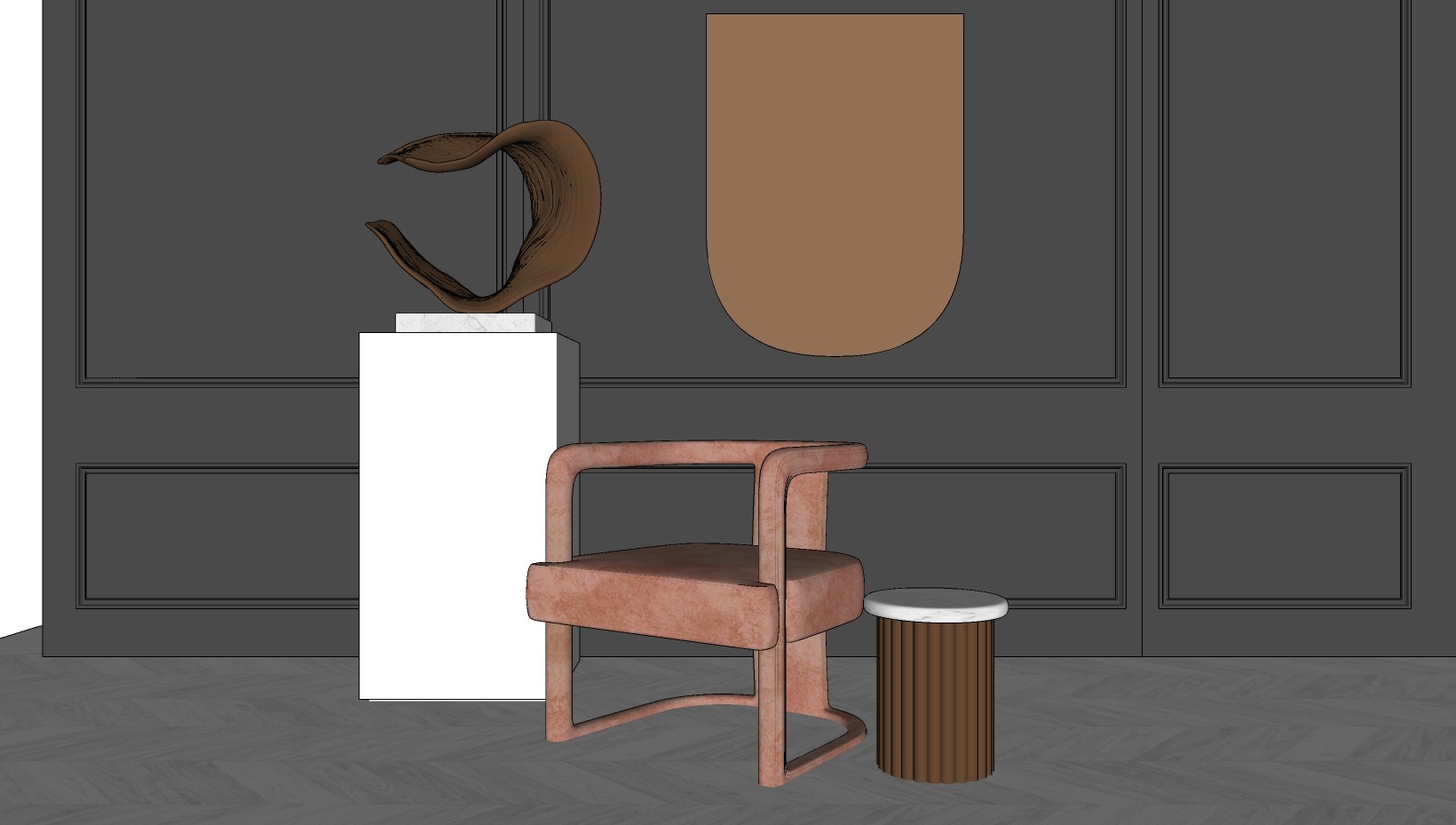 现代单人休闲椅子艺术雕塑摆件su草图模型下载