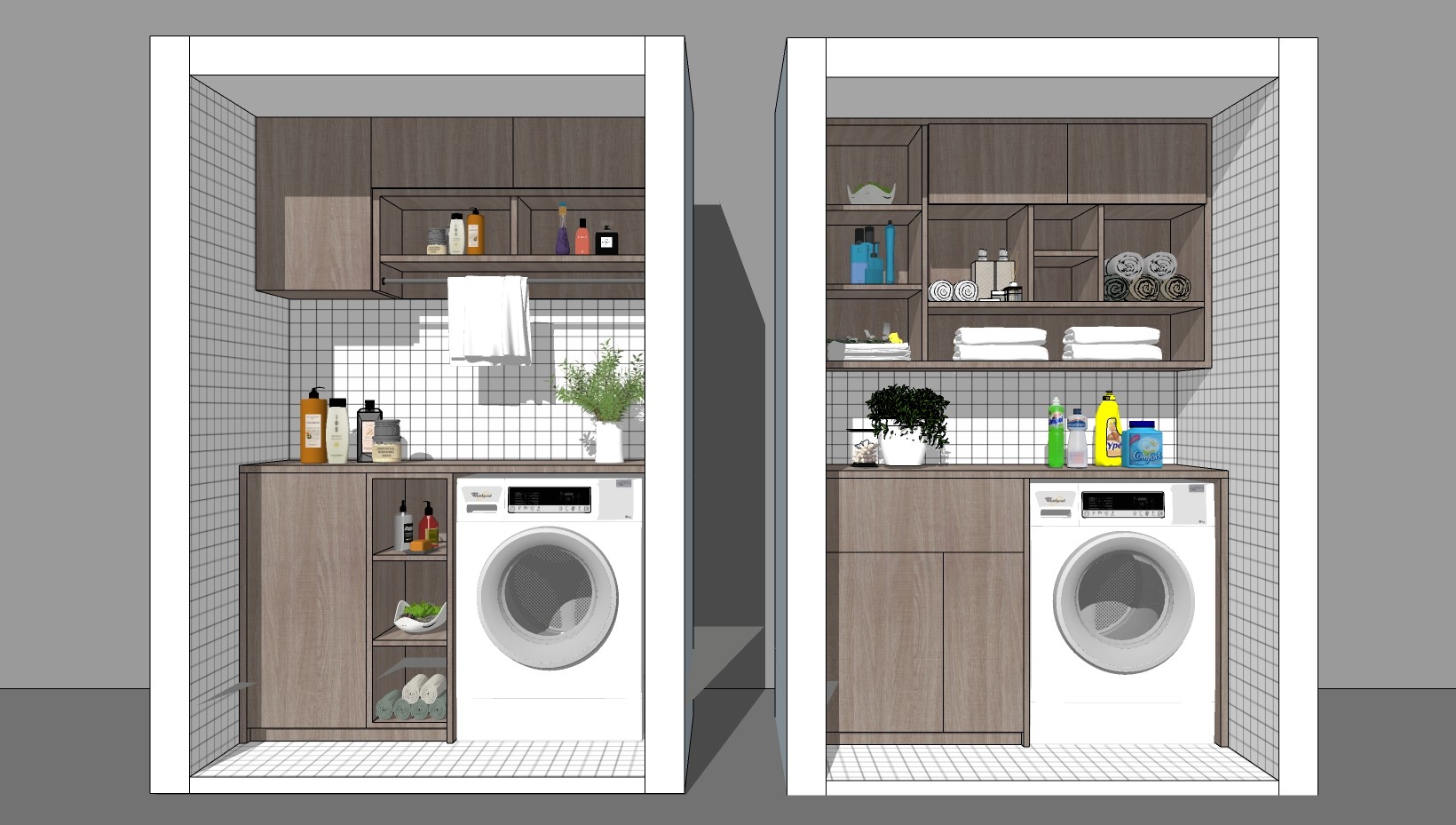 阳台洗衣机，储物柜，卫浴用品组 su草图模型下载
