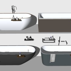 洁具用品 浴缸 开放外露独立浴缸龙头简约智能淋浴花洒壁挂毛巾架  su草图模型下载