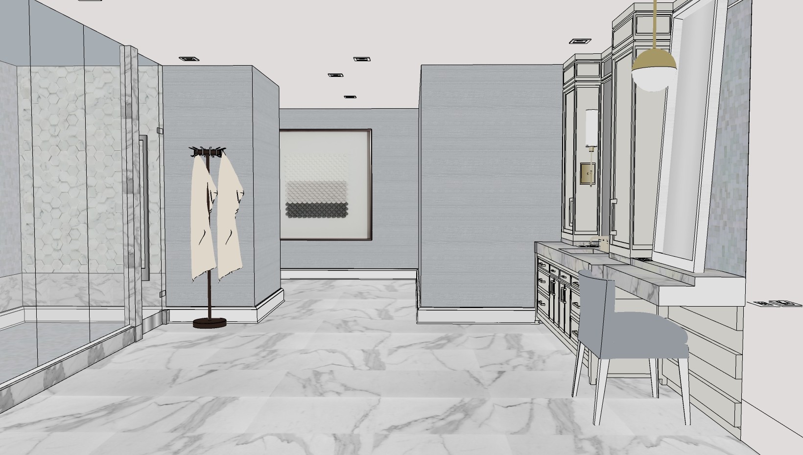 欧式法式浴室 淋浴间 隔断间 浴缸  su草图模型下载