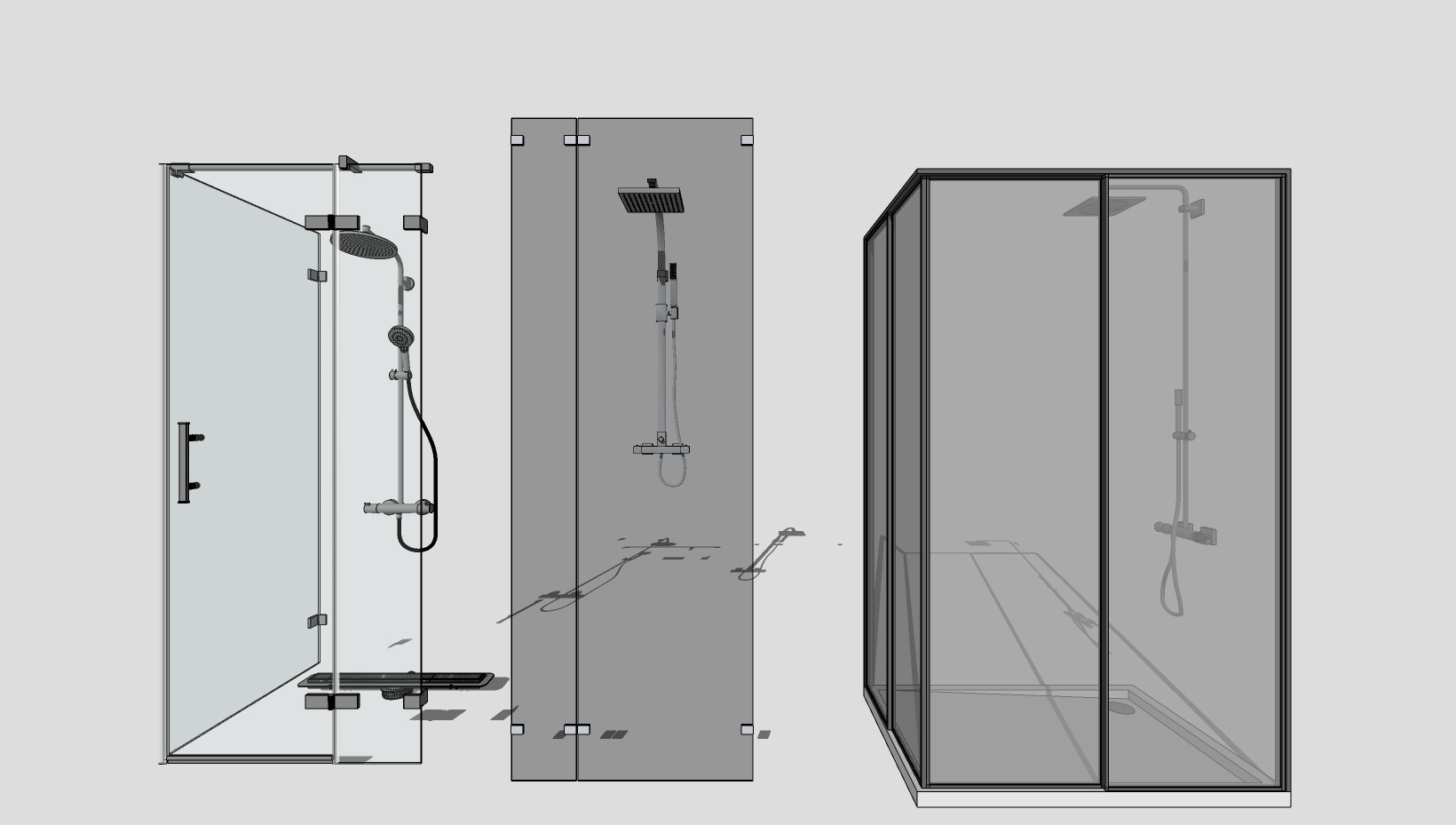 玻璃淋浴房，玻璃隔断花洒 浴霸花洒su草图模型下载