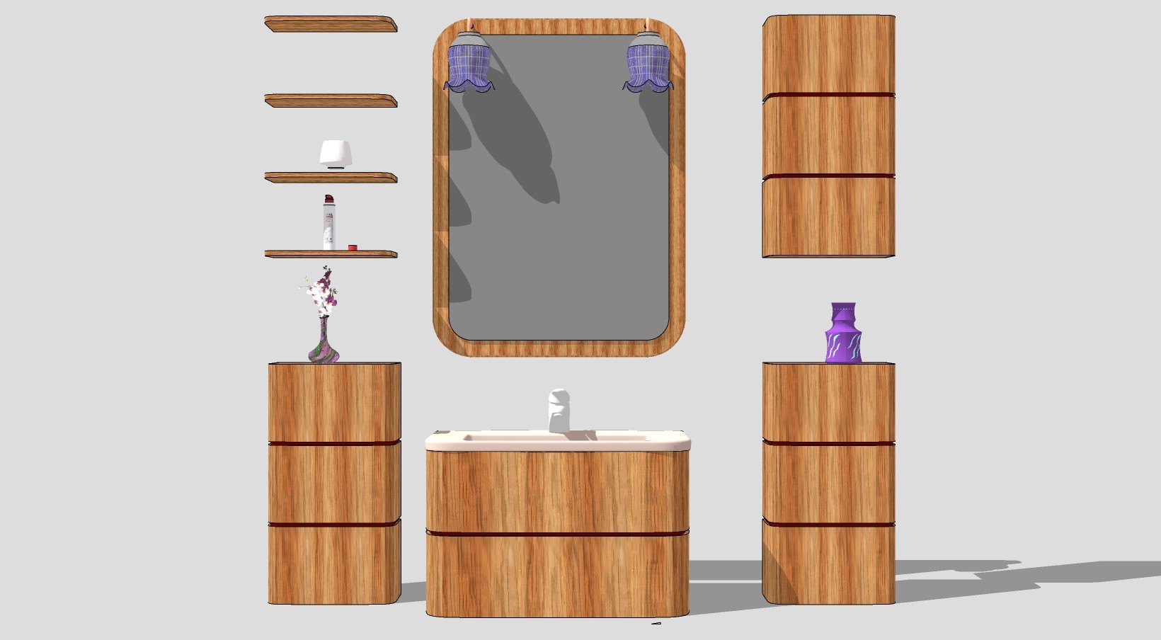 浴室柜 洗手台盆子 边柜 摆件 镜子 吊柜组合su草图模型下载
