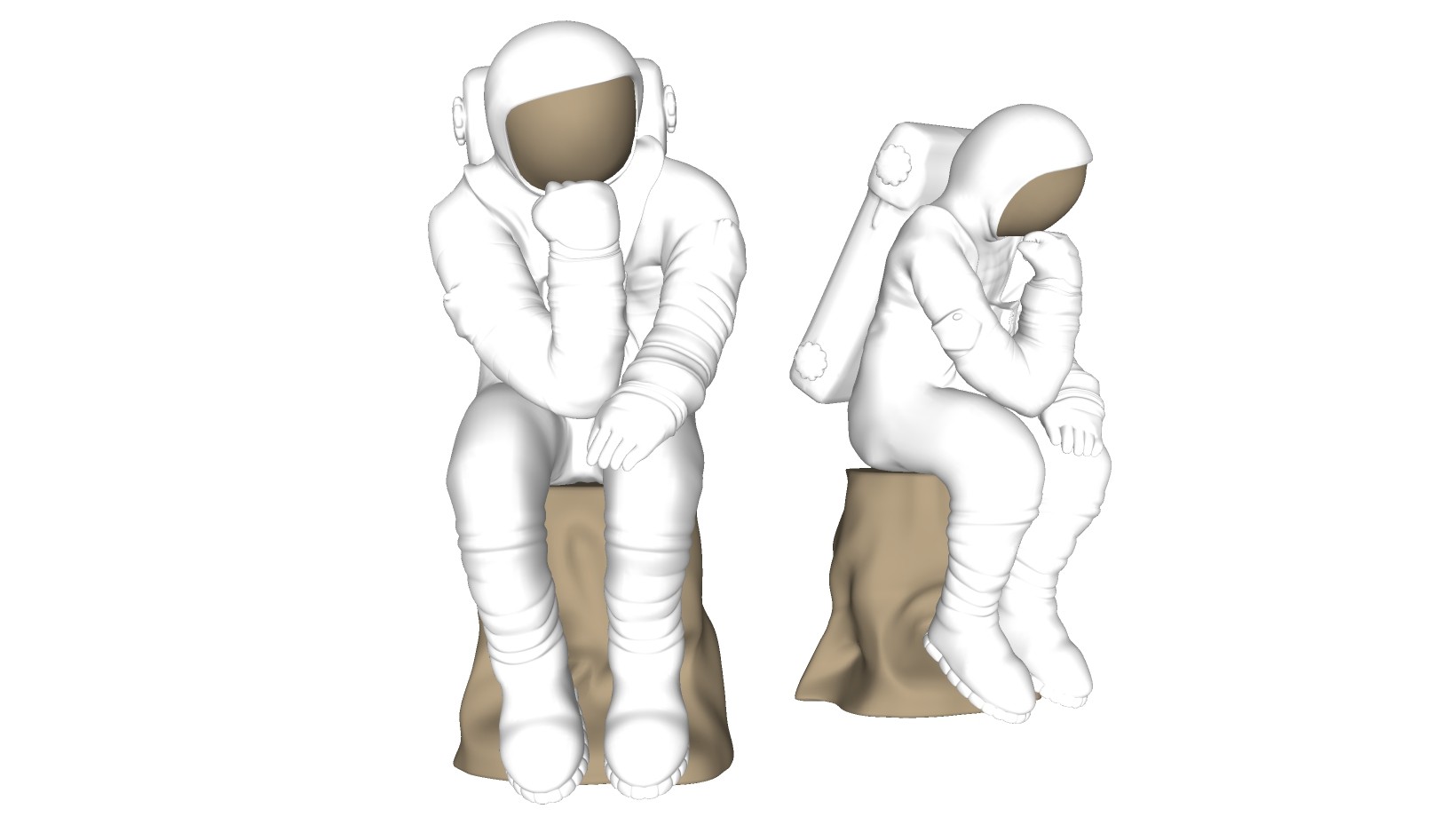 雕塑摆件太空人宇航员人物摆件组合 木墩子su草图模型下载