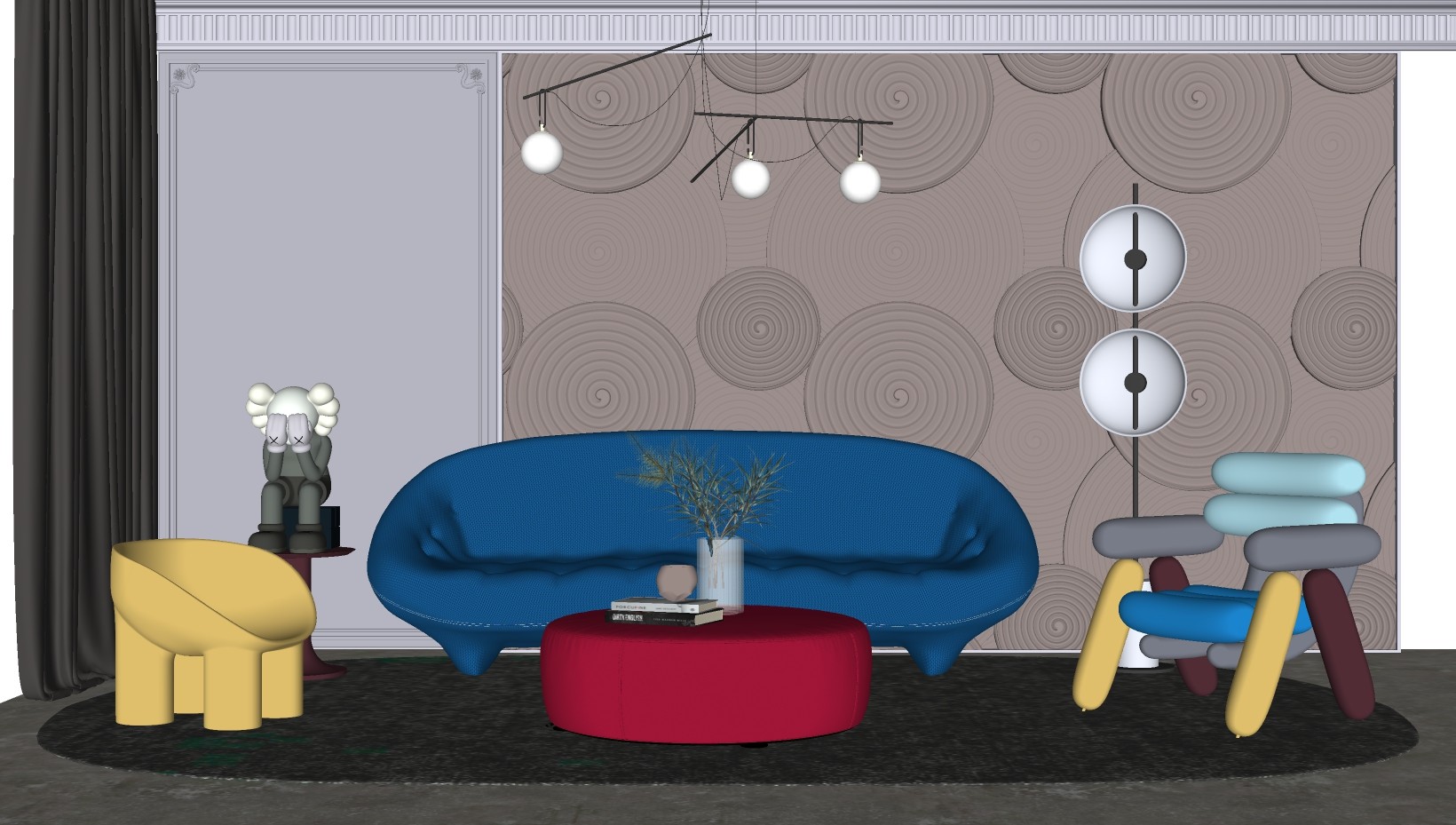 个性轻奢家居客厅 彩色沙发茶几组合