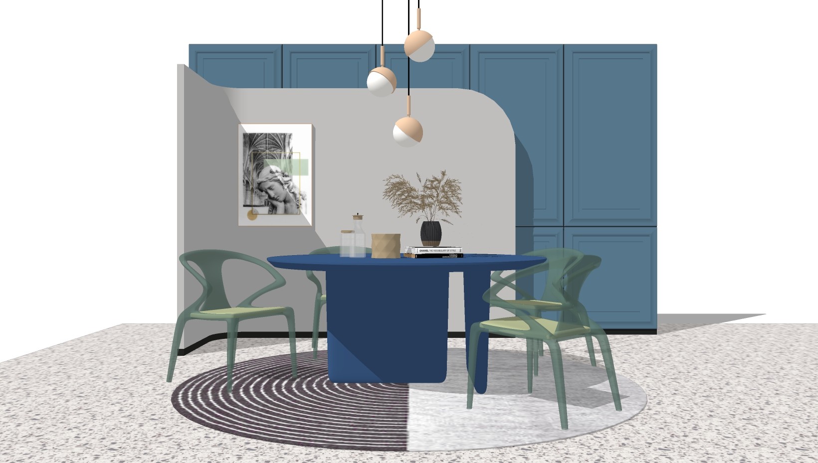 北欧现代简约餐桌，椅子，摆件su草图模型下载
